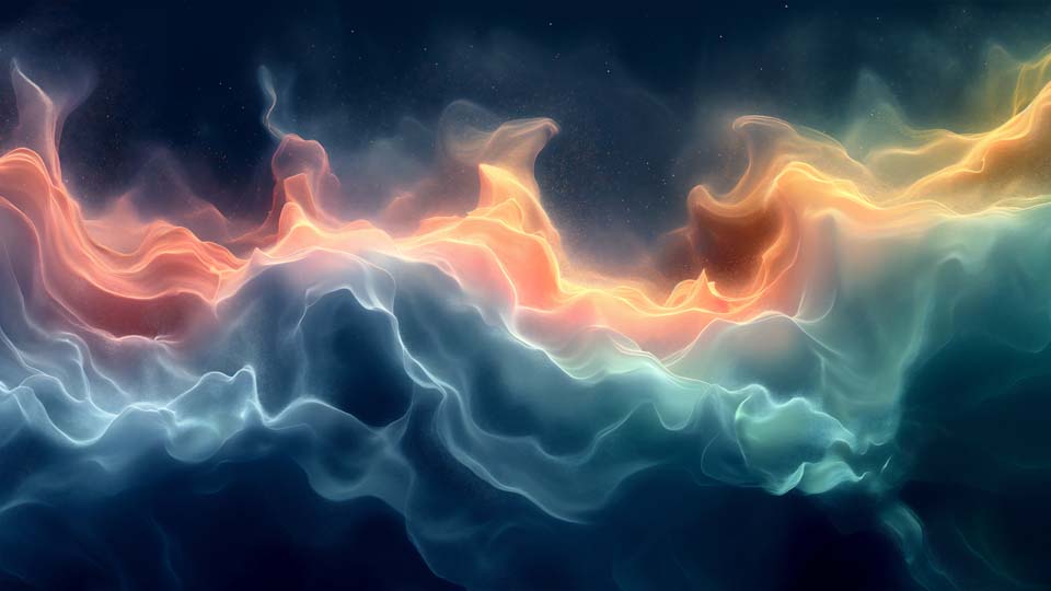 A dark background with swirling smoke