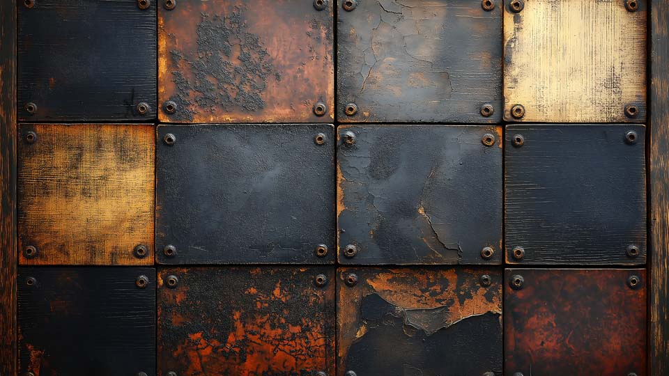 A background of dark metal plates