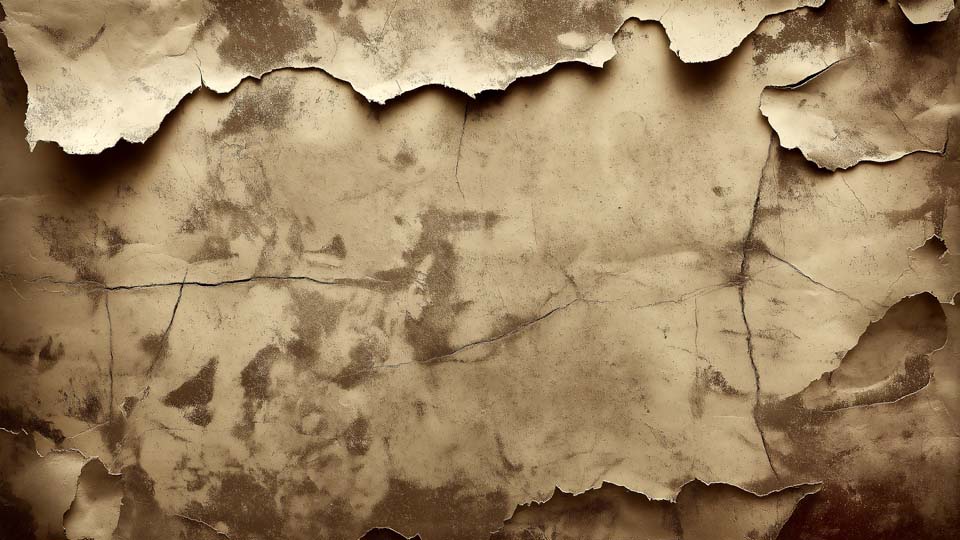 A rough, cracked wall with an aged texture in sepia tones