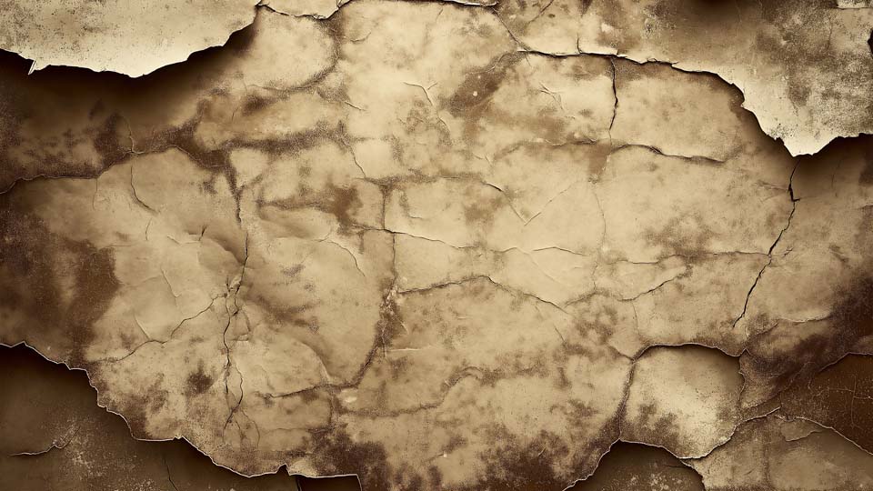 A rough, cracked wall with an aged texture in sepia tones