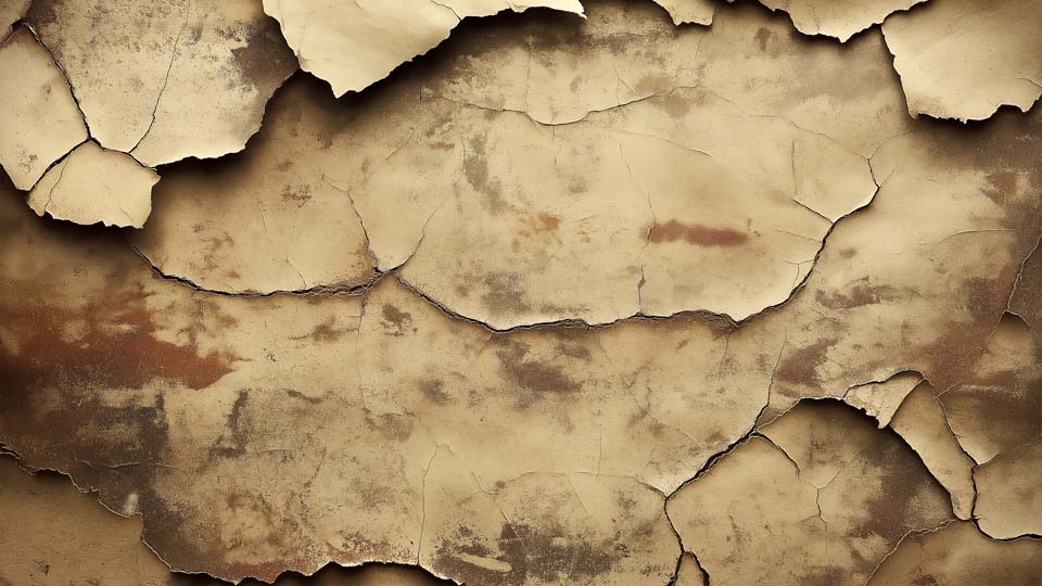 A rough, cracked wall with an aged texture in sepia tones