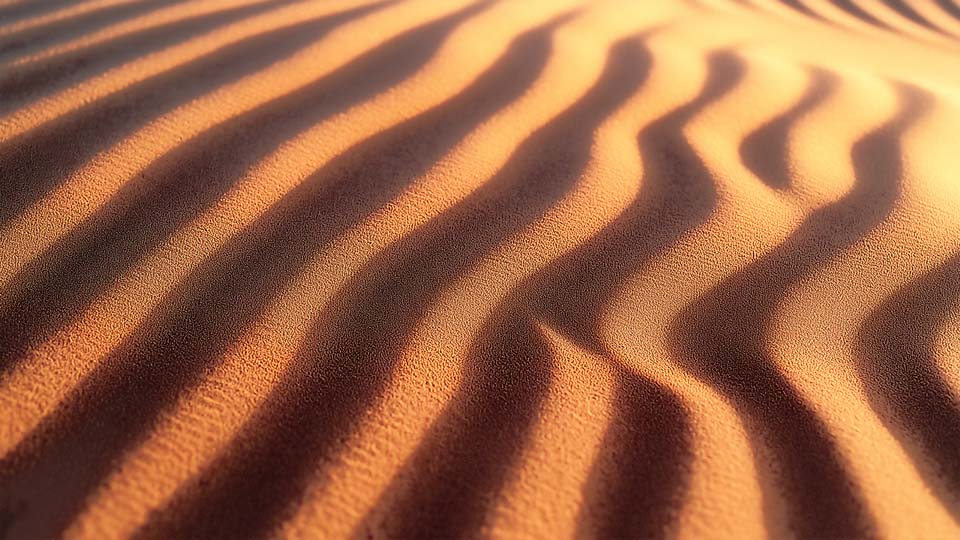 Close-up shot of the patterned texture of sand in an empty desert