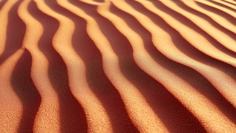 Close-up shot of the patterned texture of sand in an empty desert