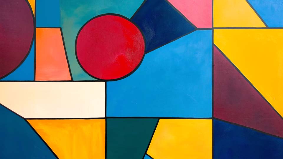 Painting of simple shapes in primary colors