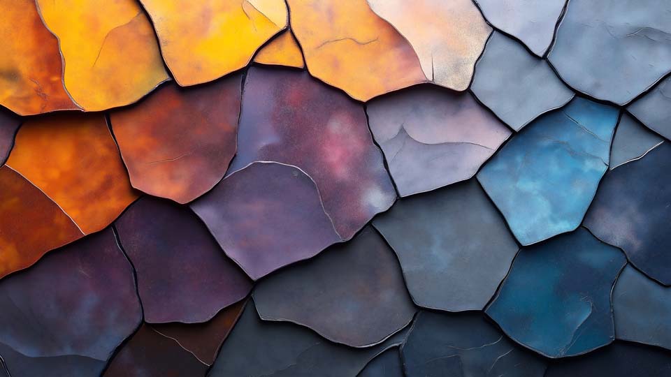 Irregular hexagonal shapes in various shades