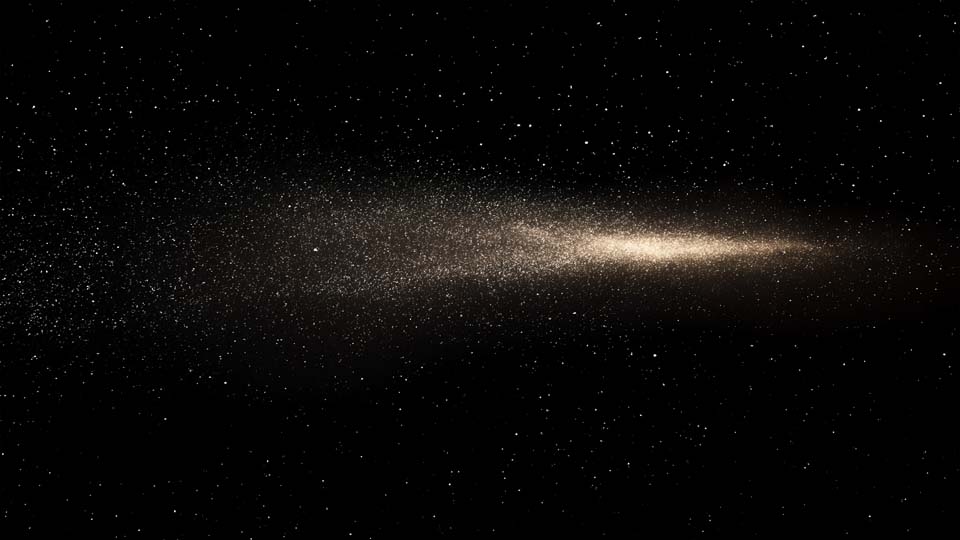 Trail of dust particles in space