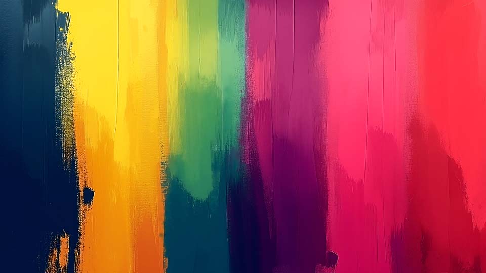 Colorful paint strokes on a wooden wall