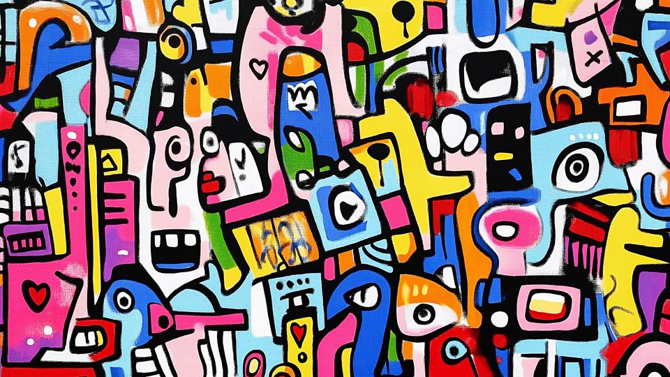 Colorful cartoon-style graffiti wall