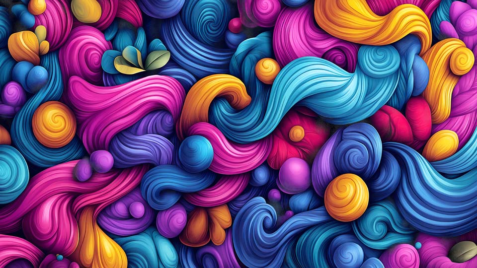 Colorful swirls and patterns, cartoon style