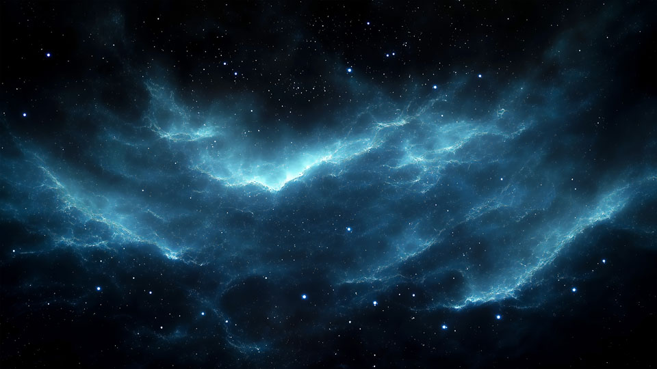 Dark space background with a blue glowing nebula