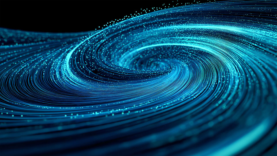 Blue swirling digital data stream