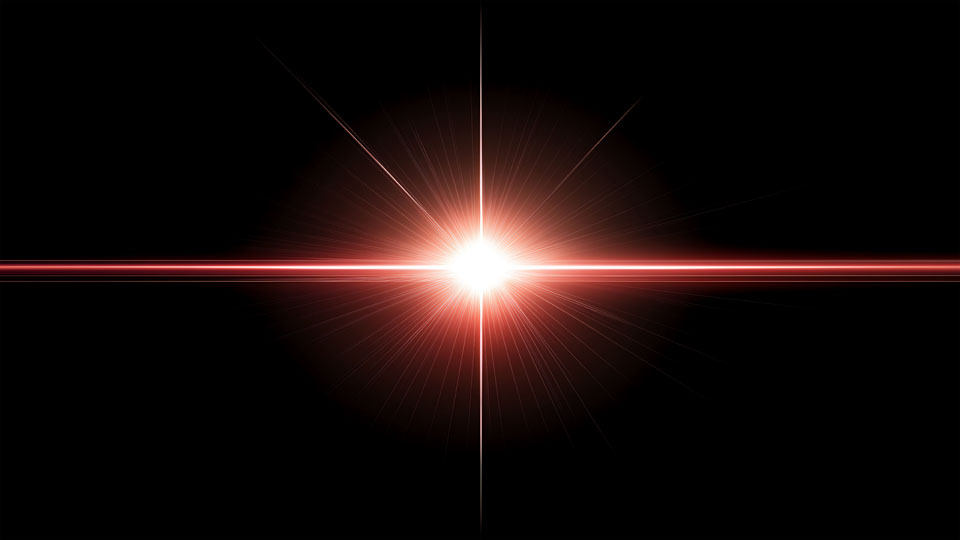 Red laser beam with lens flare