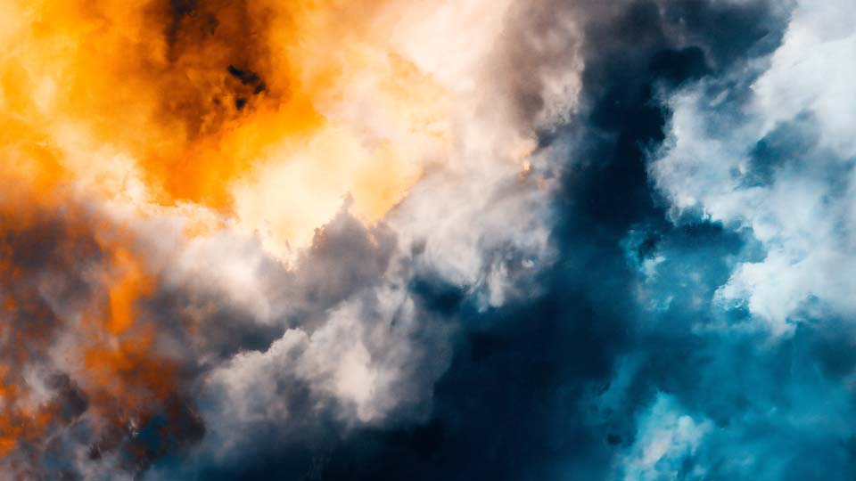 Clouds in blue, orange and yellow colors