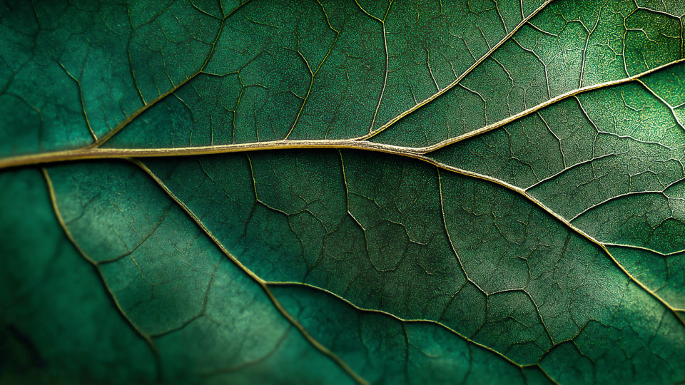 Veins on an emerald green leaf