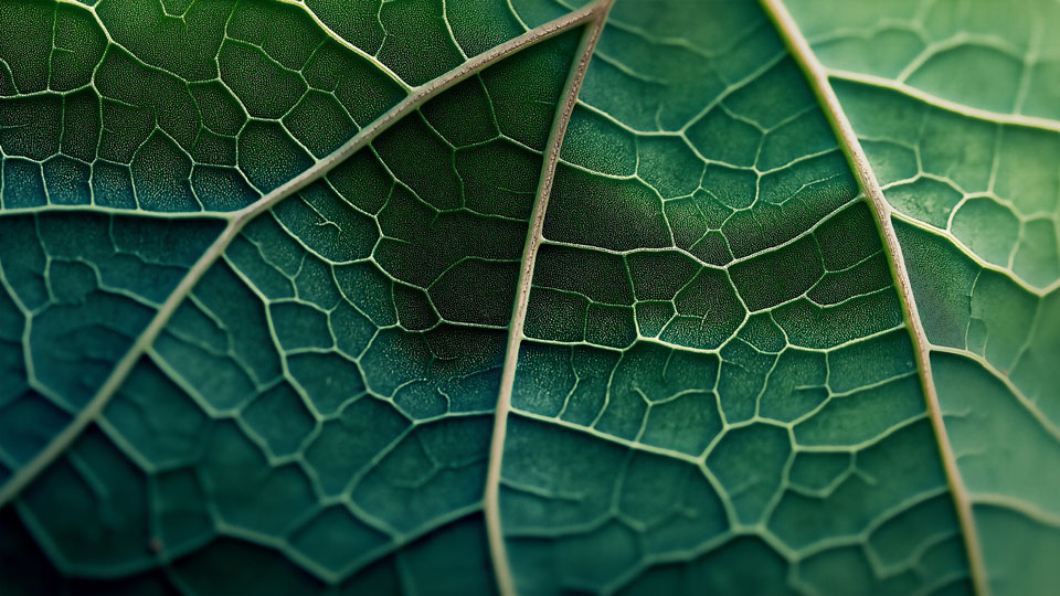 Veins on an emerald green leaf