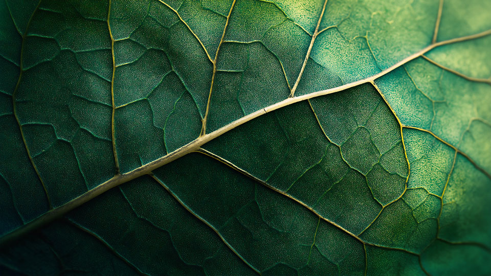 Veins on an emerald green leaf