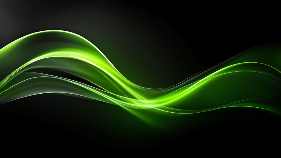 Green, glowing wavy background on black