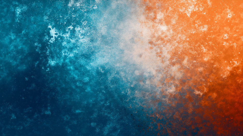 Orange and blue background with white powder dust