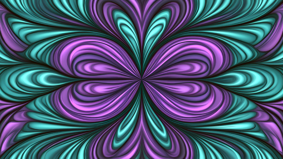 Purple and teal abstract symmetrical flower pattern