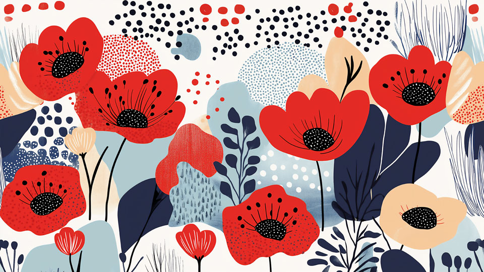 Pattern of large red poppies