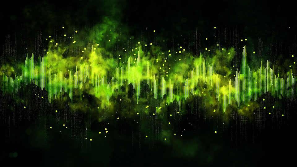 Green sound wave illustration on a black background