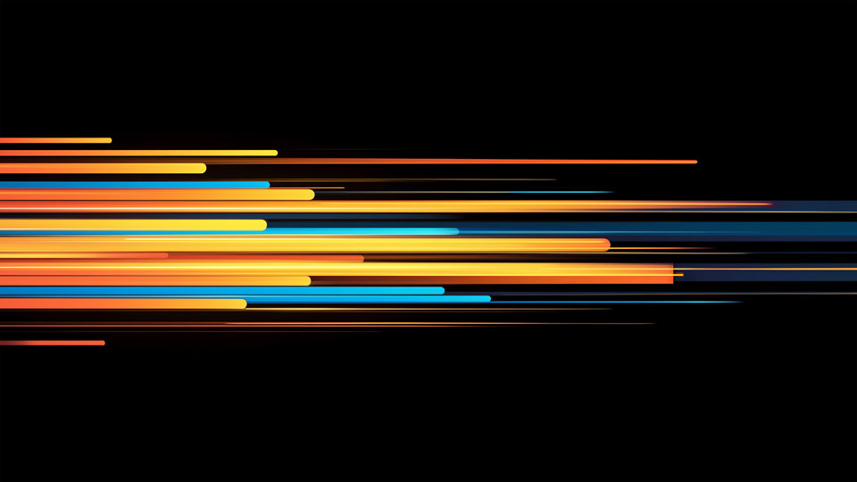 Orange and blue light streaks on a black background