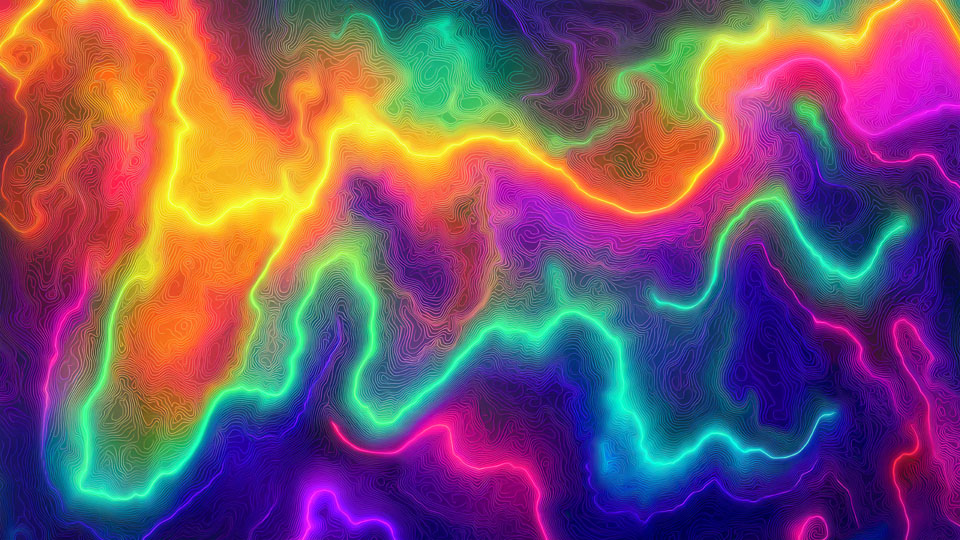 Neon colors and glowing waves creating vibrant patterns