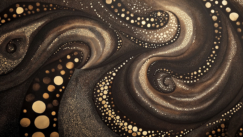 Abstract Aboriginal style painting with swirling patterns