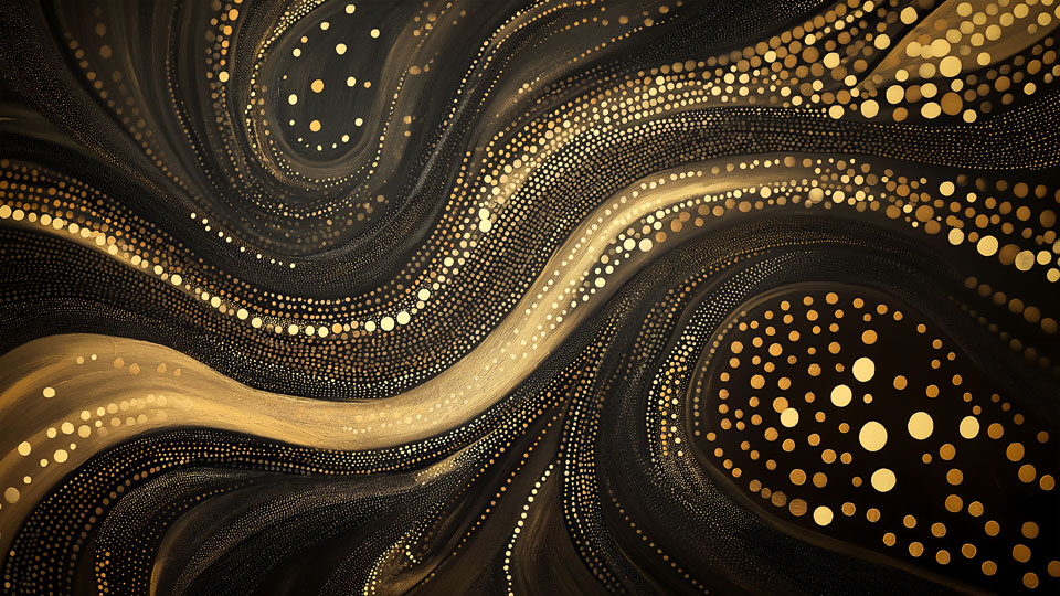 Black and gold swirling abstract painting