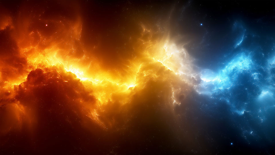 Nebula in space with vibrant orange and blue colors