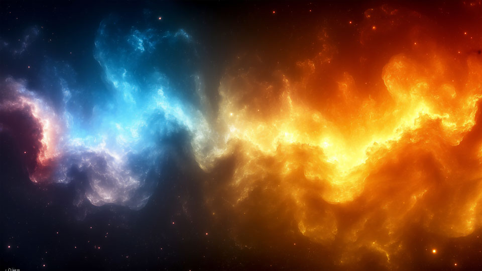 Nebula in space with vibrant orange and blue colors