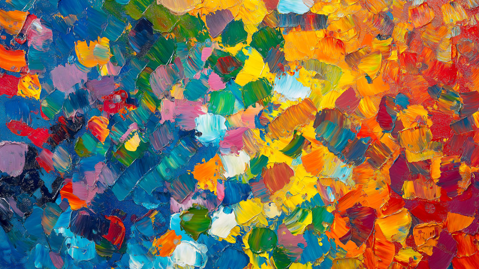 Abstract oil painting of a colorful mosaic pattern