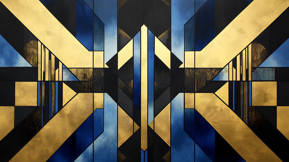 Art Deco mural, a symmetrical geometric design