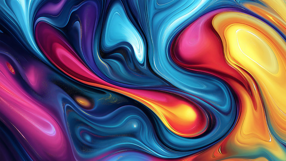 Colorful liquid waves, vibrant colors and fluid shapes