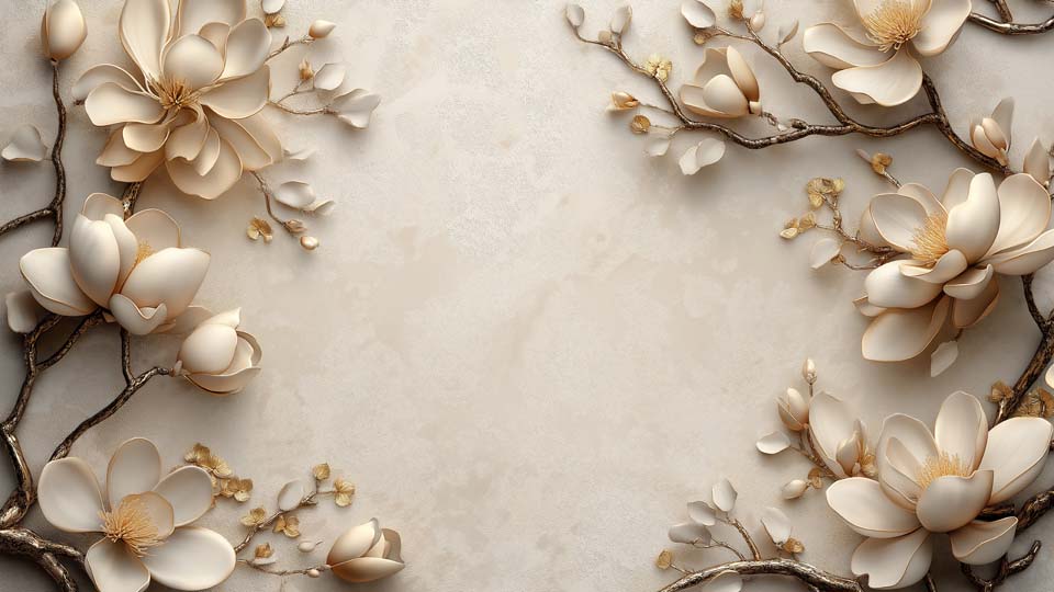 3D beige wallpaper with magnolia flowers