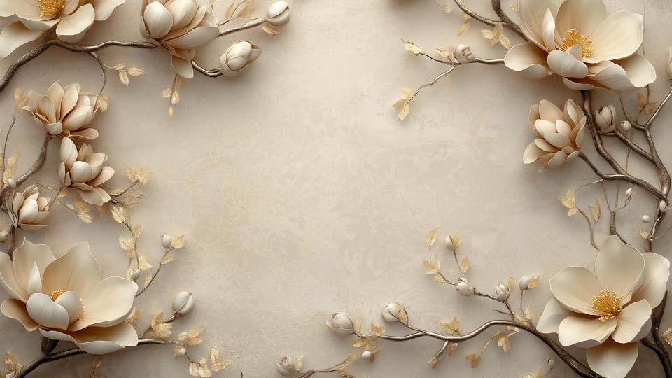 Elegant 3D Beige Wallpaper with Magnolia