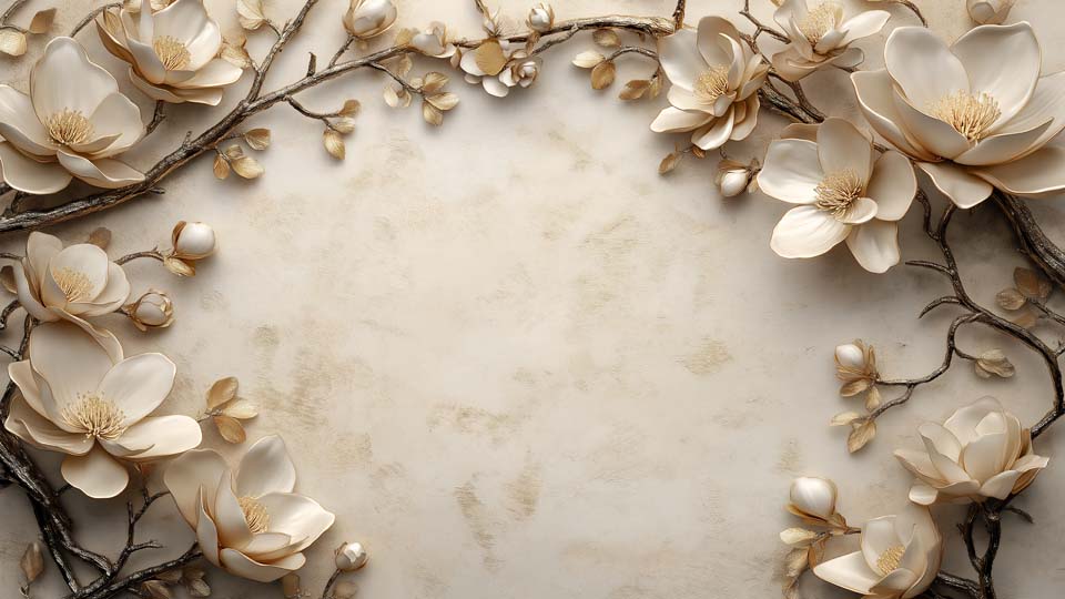 Luxurious Magnolia Flowers on Beige 3D Background