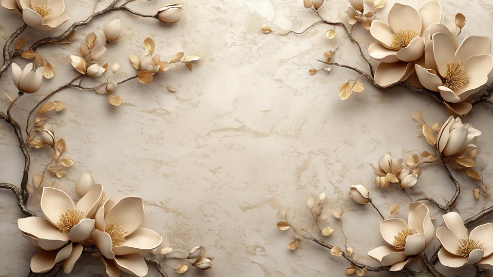 Sophisticated Beige Wallpaper with Magnolia Blossoms