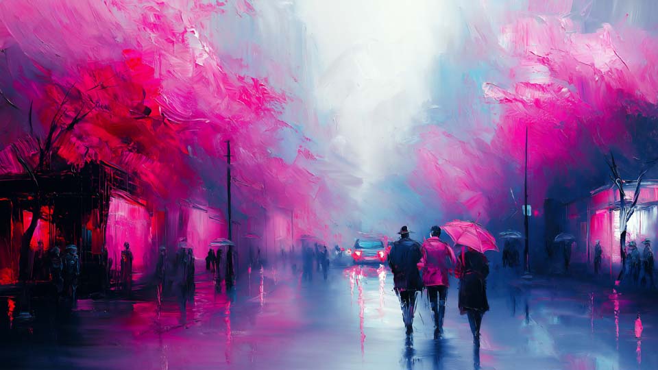 Romantic Street Scene in Oil Painting