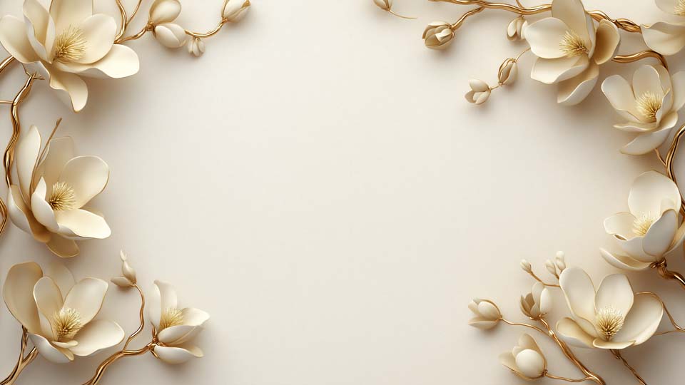 Elegant 3D beige background with golden flowers