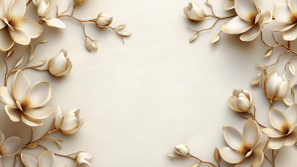 3D beige wallpaper with golden floral details