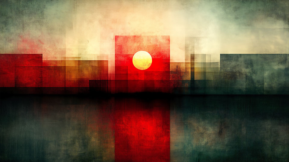 Abstract cityscape at sunset