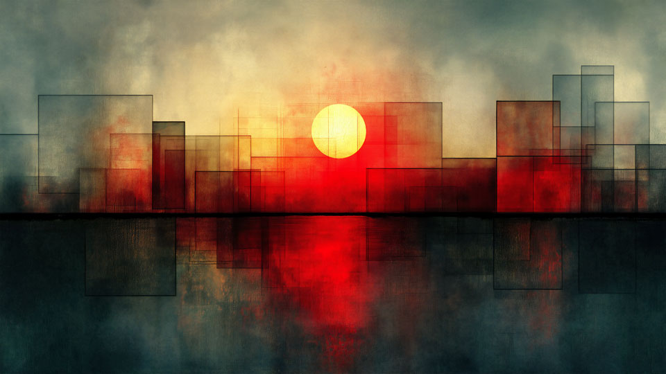 Urban sunset in abstract geometry