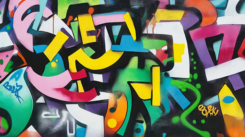 Vibrant graffiti art wall