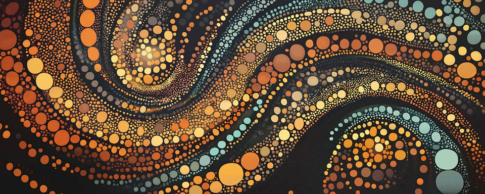 Aboriginal dotwork background with swirling patterns