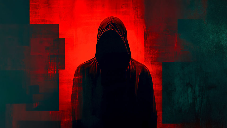 Mysterious dark silhouette in hoodie