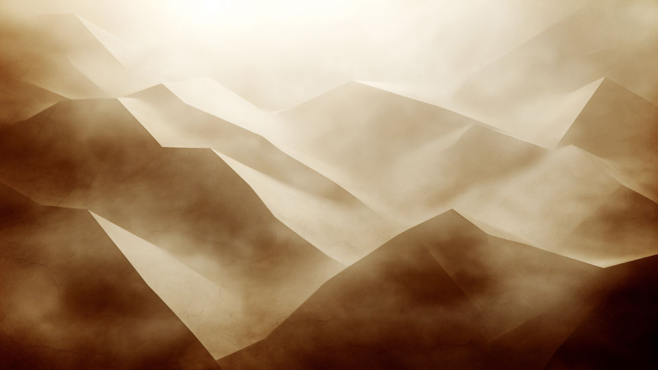 Abstract geometric pyramids in desert with sepia tones