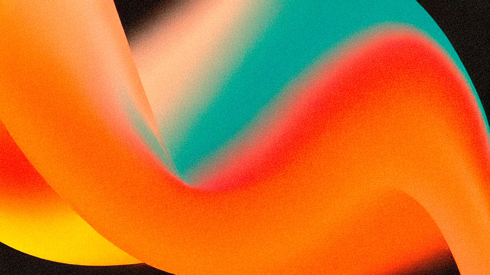 Grainy, blurry, colorful digital illustration of an abstract wavy shape