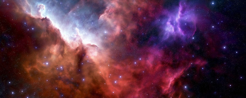 Nebula with red and purple dust clouds