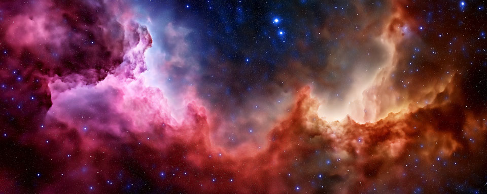 Nebula with red and purple dust clouds